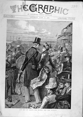 Alter antiker Druck 1889 Pokaltag Ascot Massen Menge Zuschauer Menschen Rennen 19.