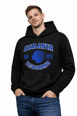 Bergamo 1907 Hooded Sweatshirt Black Color With Print 80% Cotton 20% Polyester.