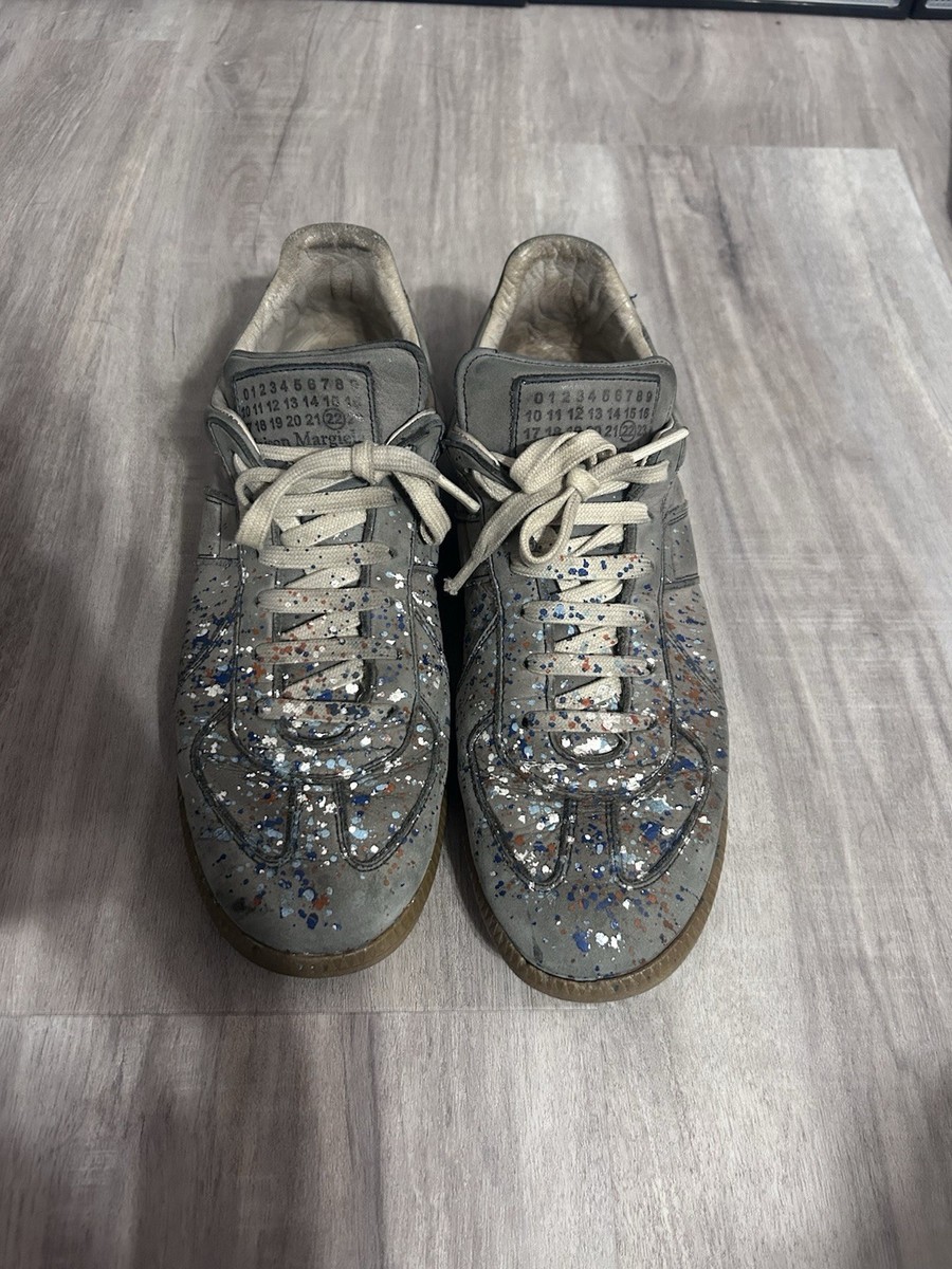 Maison Margiela Paint Splatter Leather Sneakers Gray  display picture 3