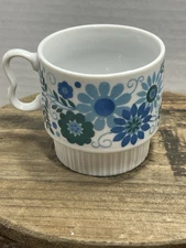 Vintage Coffee Mug Stackable Flower Design Rare 70's Cottagecore Style
