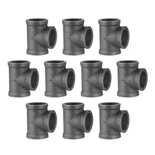 1" Pipe Fitting Tee, 10 Pack DN25 Threaded Gray Cast Malleable Iron Tee for S...