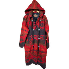 Vintage Woolrich Wool Duster Coat Sweater Large Hooded Southwestern Aztec Tassel