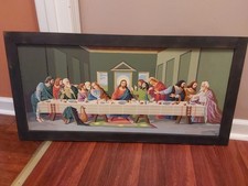 VTG 1960's Paint By Number The Last Supper Religious Painting 35"x17.5" Framed