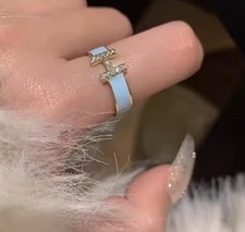 Gold & Blue 18ct Electroplated Ring Brand new Size 6/J Hypoallergenic Free Ship