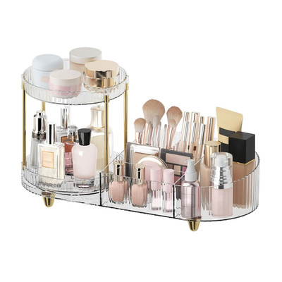 Makeup Organizer Countertop for Vanity, Rotating Perfume Tray with 5-Compartment