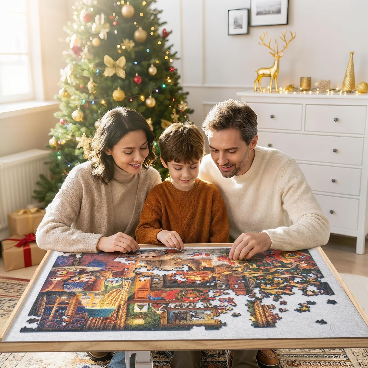 1500 PCS Jigsaw Puzzle Table with Drawers and Single-Pedestal,35"X 26.8" Angle &