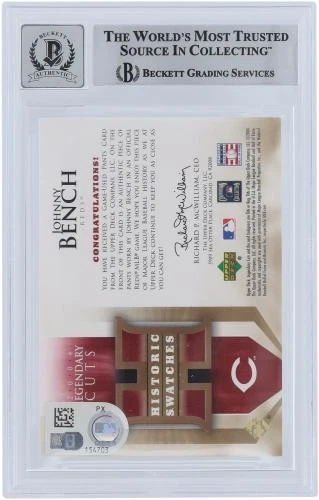 Johnny Bench Reds Signed 2004 Upper Deck SP Legendary Cuts #HS-JB BAS 10 Card - Image 2 of 4
