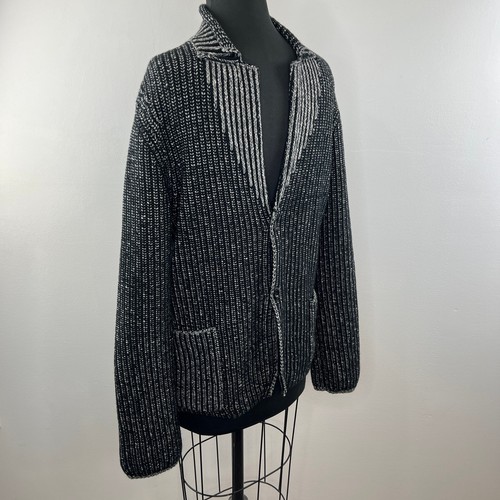 Hugo Boss Gray Black Kipo Chunky Knit Two-Button V-Neck Sweater Blazer Jacket L - Picture 4 of 8