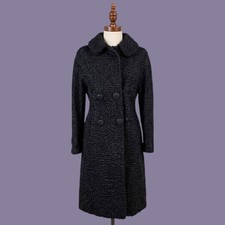 1950's Vintage Black Persian Lamb Fur Trench Coat MEDIUM Winter Goth Classy