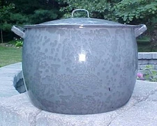 Antique Gray Granite Soup Stew Pot with Lid HUGE Size Enamelware Graniteware