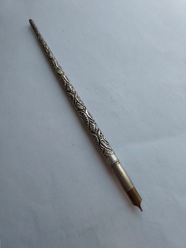 Victorian Sterling Silver Repousee Quill Pen, 6", ESTATE