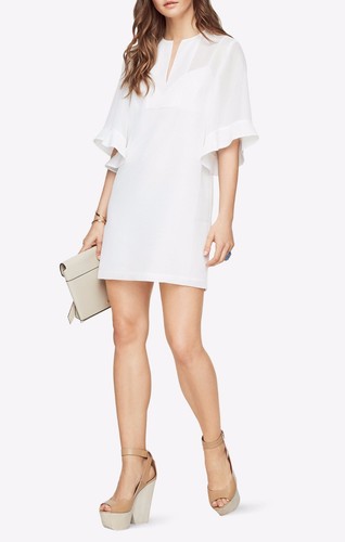NUOVO ABITO BCBGMAXAZRIA BIANCO TATI MANICA VOLANT VTI6Z708/M628A TAGLIA S - Foto 3 di 3