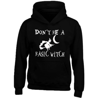 WHITE Logo Don't Be Basic Witch Unisex HOODIE Halloween Hoodie Halloween Boo 