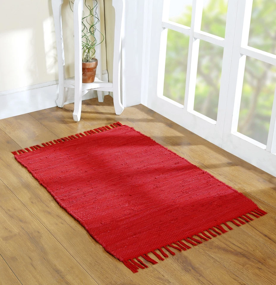 Handcrafted Vibrant Cotton Rug 24X36" – Washable, Reversible, With Tassels 2'x3' - Image 2 of 4