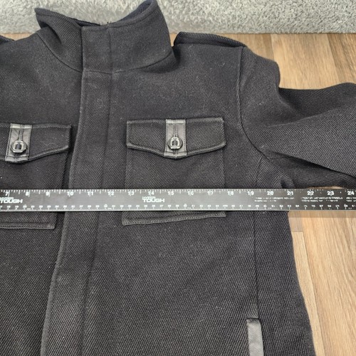 Giacca militare Cole Haan uomo taglia media misto lana orlo pelle di agnello cappotto nero - Foto 18 di 21
