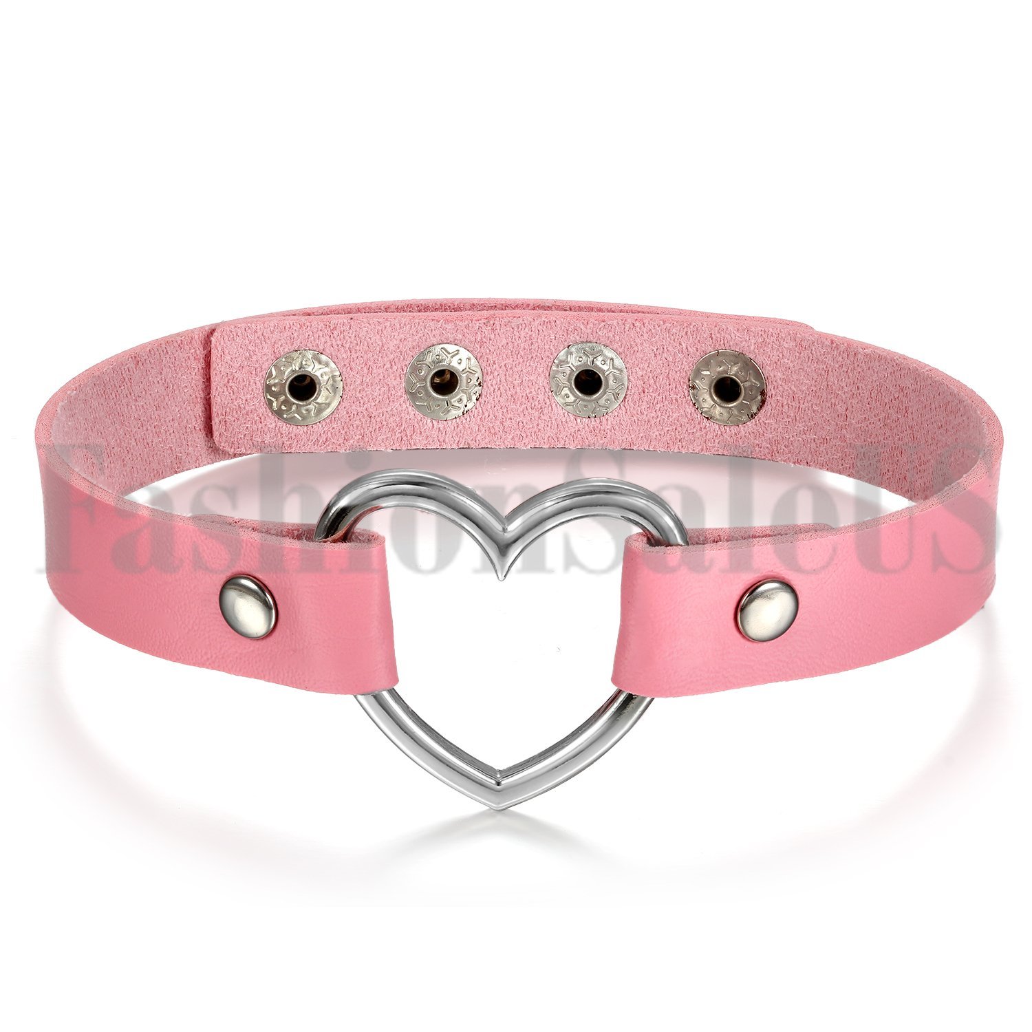 Women Punk Goth Emo Leather Rivet Heart Ring Collar Choker