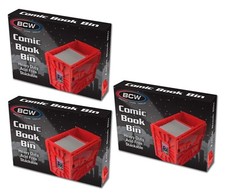 3 BCW Red Comic Book Bins Heavy Duty Stackable Plastic Box Holds 150 Bagged New