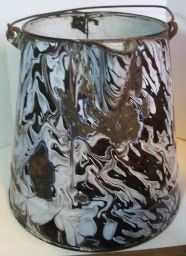 Antique Chocolate Brown + White Swirl Enamelware Graniteware Coffee Pot - Picture 2 of 18