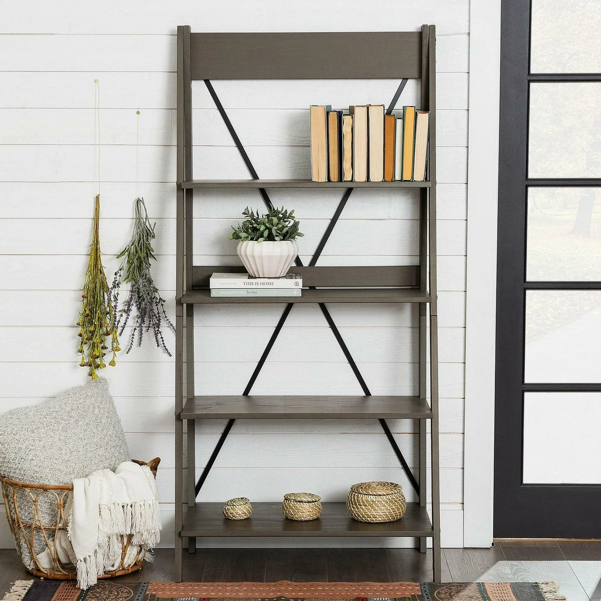 Pine 2024 ladder bookshelf
