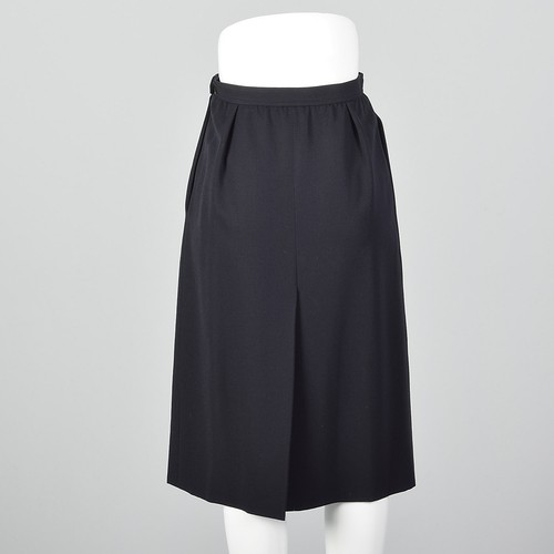 XS 1980s Yves Saint Laurent Rive Gauche Navy Blue Skirt Front Back Slit 80s VTG - Picture 2 of 7