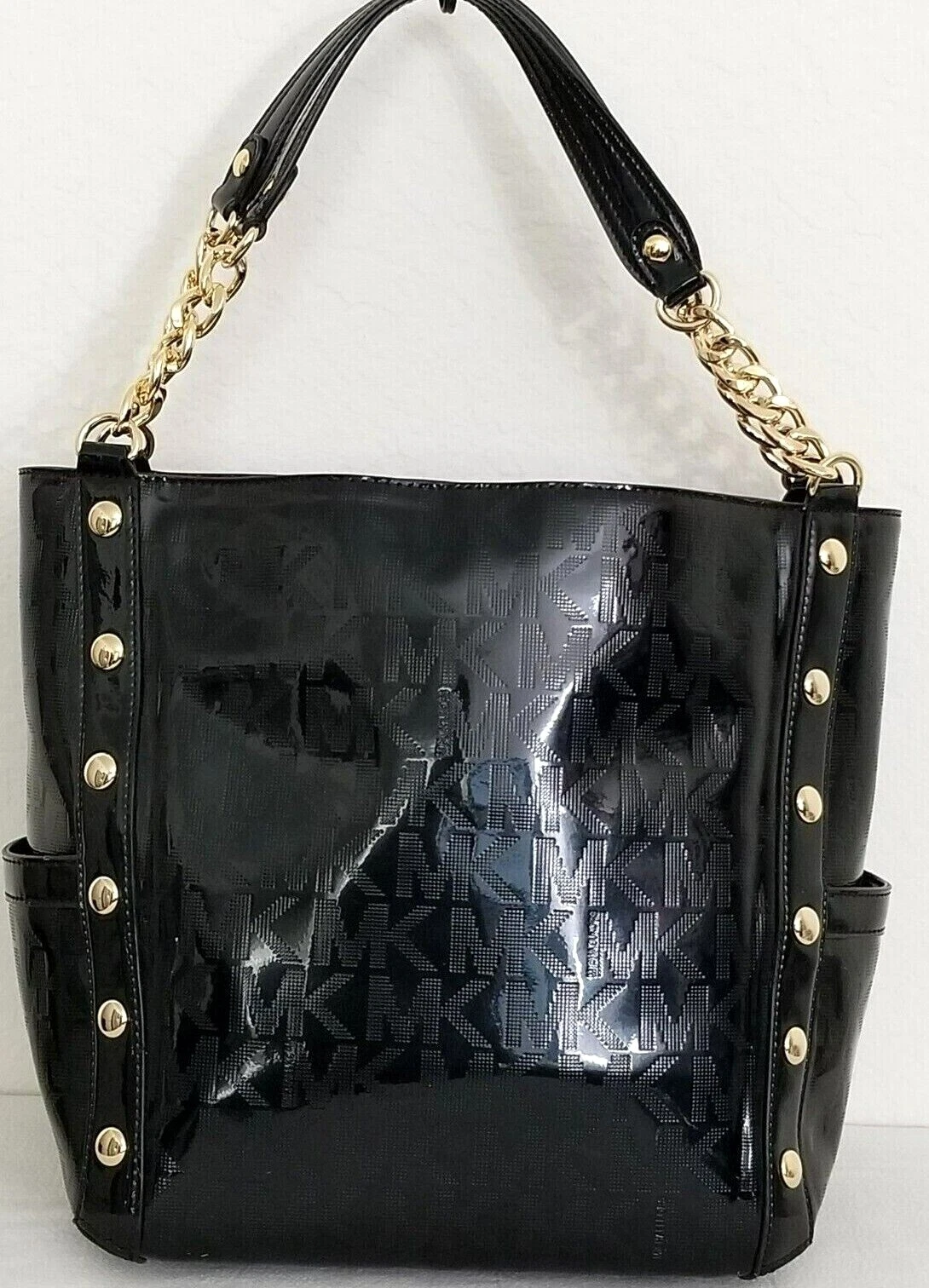 ?BORSA TOTE BAG MICHAEL KORS DELANCY NERA SPECCHIO BORCHIATA METALLIZZATA + O PORTAFOGLIO?NUOVA CON ETICHETTE!