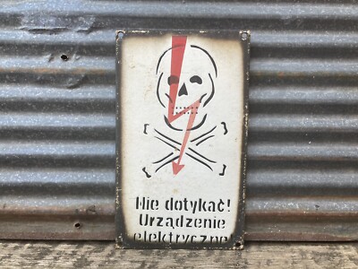Authentic Vintage Sign Skull & Cross Bones Electric Danger Voltage Porcelain