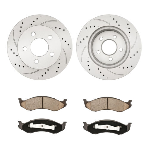 Front Brake Drilled Disc Rotors + Ceramic Pads For Jeep Cherokee XJ 1999-2001 - Foto 5 di 10