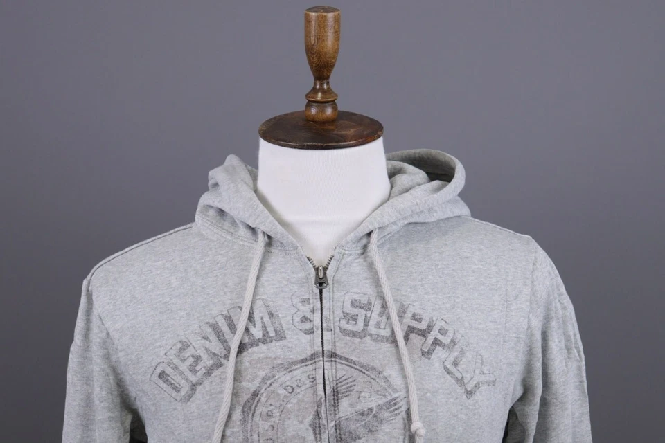 Suéter con Capucha Denim & Supply Ralph Lauren Gris Cremallera Completa Logo Grande Talla M Foto 2 de 4