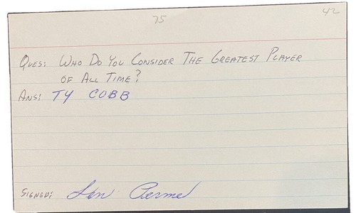 Len Perme Signed Autographed Baseball 3x5 Index Card Chicago White Sox Ty Cobb