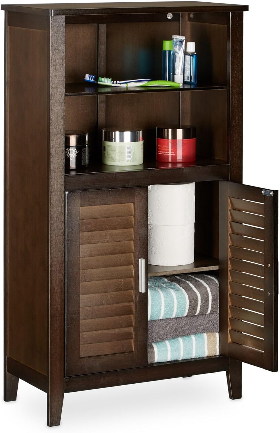 Mobile in Legno Scuro con 2 Ripiani Esterni 2 Interni Armadietto da...