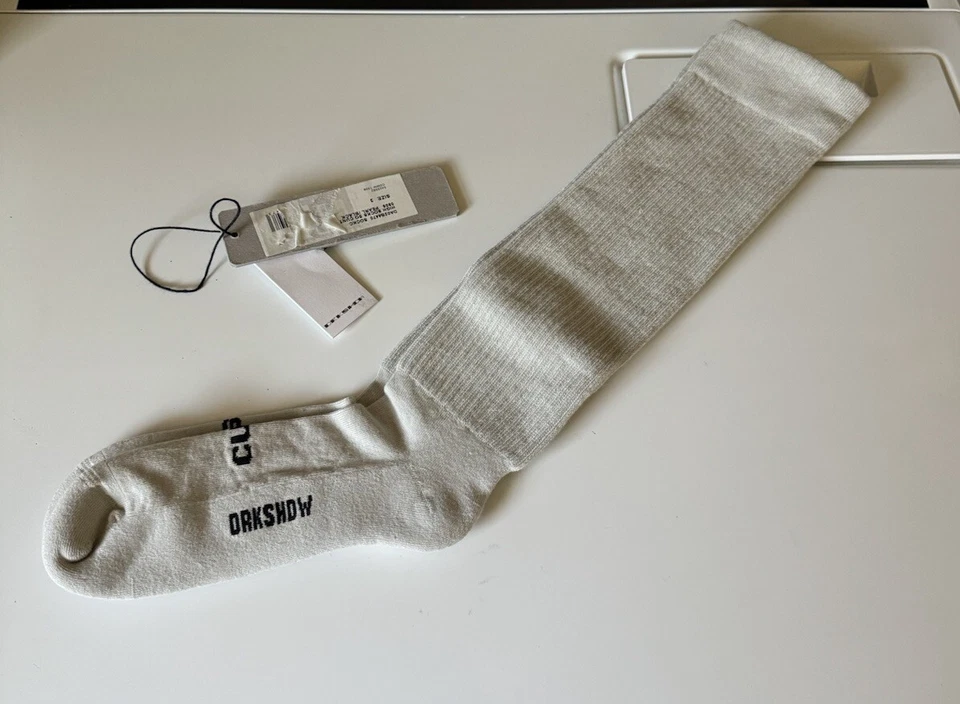 Meias longas Rick Owens DRKSHDW com nervuras pérola preta tamanho 3 novas com etiquetas - Imagem 3 de 4