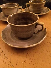 Three Santa Anita Ware Vreni Provincial Apple Brown & White Cups & Saucers