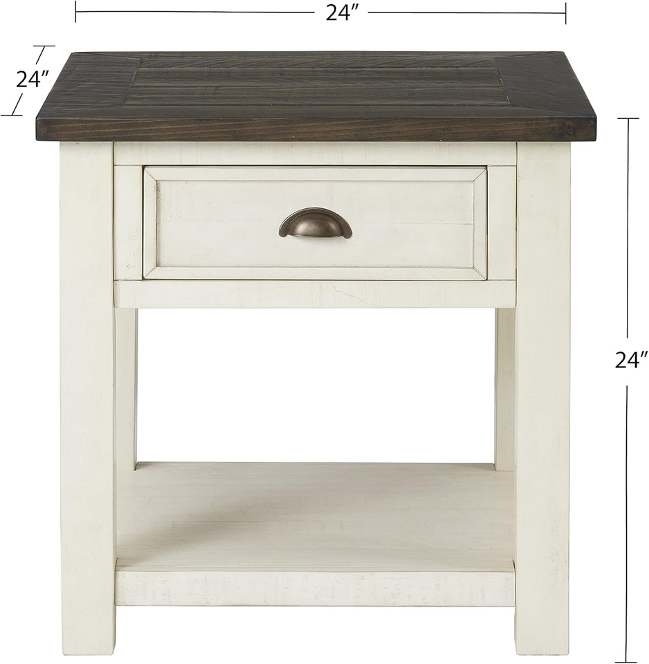 Solid Wood End Table, Cream White with Brown Top eBay
