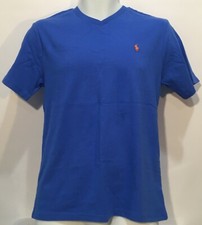 Polo Ralph Lauren Boys Cotton Jersey V-Neck Tee Short Sleeve Cyan Blue Sz L NWT