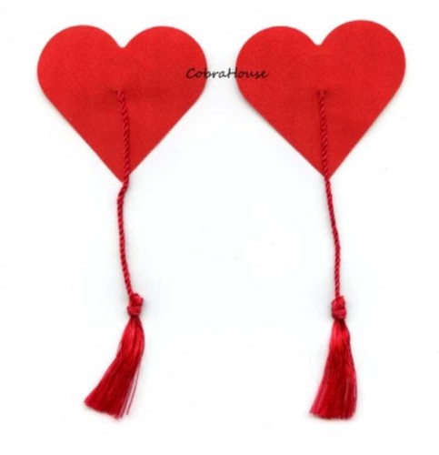 SEXY NIPPLE COVER RED Heart Pasties with RED Tassels 1 pair $11.95 retail - Picture 4 of 4