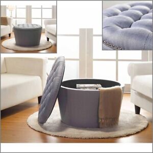 Round Tufted Storage Ottoman Textured Weave Gray Threshold Target