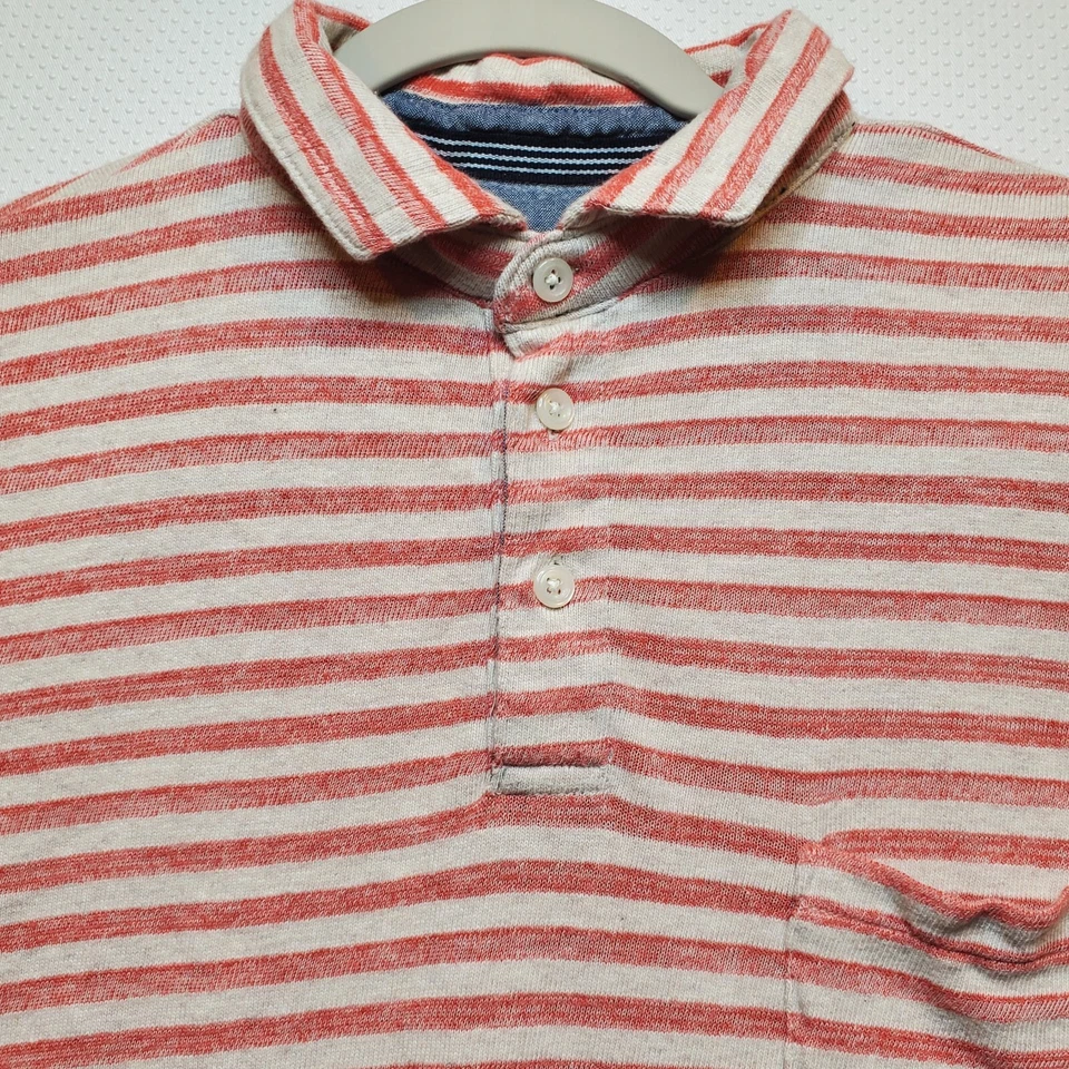 Merona Mens Short Sleeve Sweater Shirt Small Orange Beige Stripe Cotton - Image 4 of 4