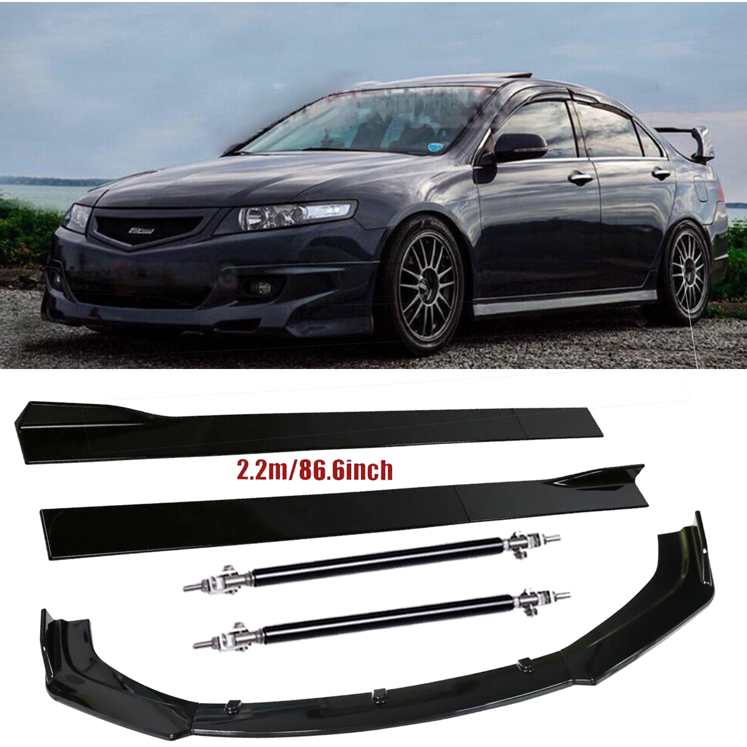 Front Bumper Lip Splitter Spoiler Strut Rods For Acura TSX 2008-2014