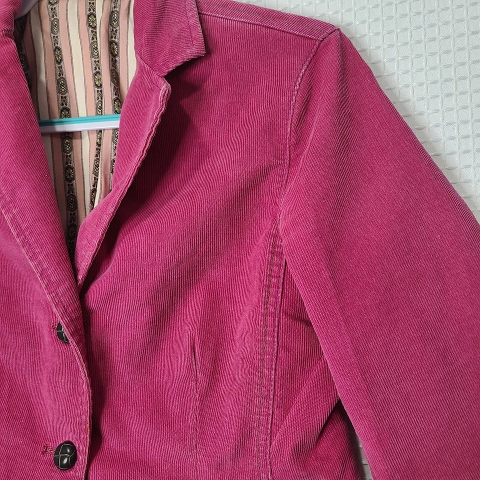 Vtg Y2K Gap Stretch Womens Sz 8 Bright Pink Corduroy Retro Button Blazer Jacket - Image 4 of 4