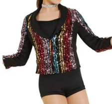 New WEISSMAN Papa Was A Rollin' Stone 11859 Black Biketard Sequin Jacket XLC XL