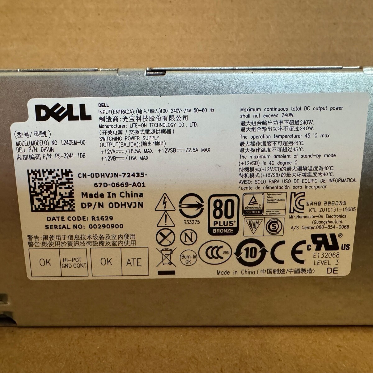 Alimentatore 240W Per Dell Optiplex 3040/5040/7040, Modulo Di Potenza, Ricambio Usato