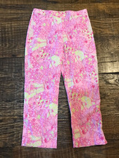 Lilly Pulitzer Pink Green Beach Umbrella Cotton Cropped Capri Pants Size: 6