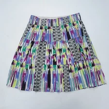 Fashion Bug A-Line Skirt Womens 1X Multicolor Printed Cotton Lined Elastic Waist