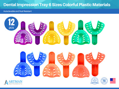 Dental Impression Tray 12pcs 6 Sizes Plastic Materials for Adult/Children ARTMAN