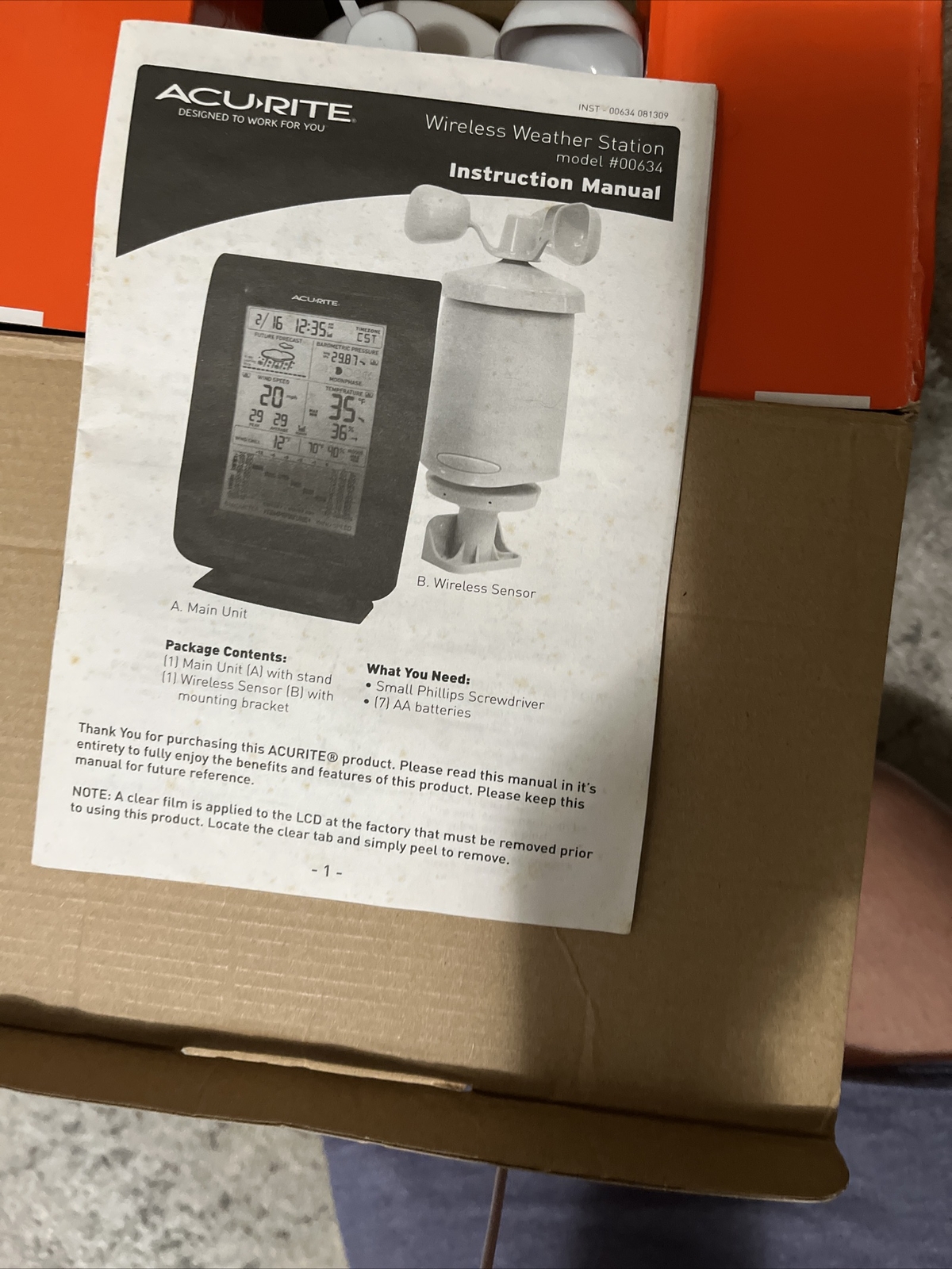 AcuRite 00634 Wireless Weather Station with Wind Sensor, black