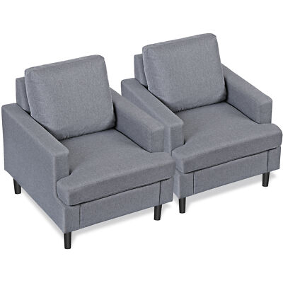 2X Modern Upholstered Accent Chair Armchair Single Sofa Side Chair w/Pillow Gray