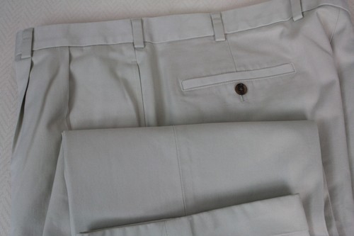 BROOKS BROTHERS Pant New Advantage Chino All Cotton Pleated Cuff Beige W40/L34 - Picture 2 of 9