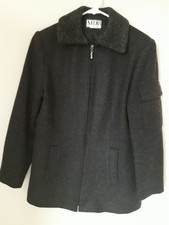 Mario De Pinto Mdp Vintage Wool Sherpa Fur Collar Coat Charcoal Jacket Size M
