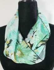Infinity scarf, beautiful pattern, green color theme(3), chiffon, handmade
