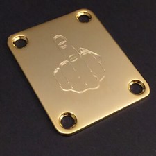 GUITAR NECK PLATE - Engraved Etched - MIDDLE FINGER FU - Fits Fender - GOLD